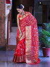 Banarasee Organza Mix Saree With Thread Embroidered Work & Zari Border-Red