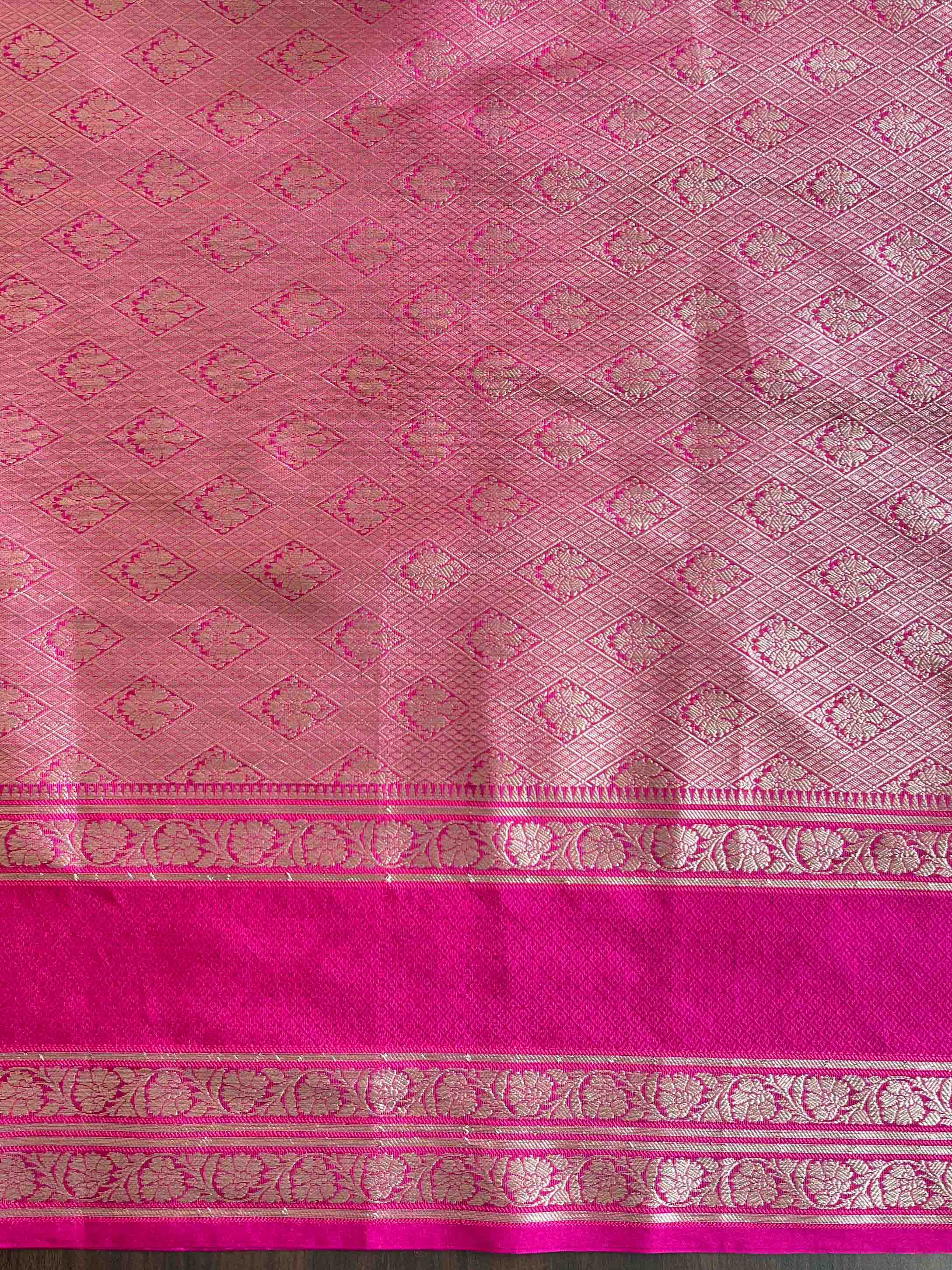 Banarasee Handwoven Soft Semi Silk Saree With Shibori Design-Pink & White