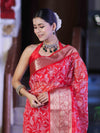 Banarasee Organza Mix Saree With Thread Embroidered Work & Zari Border-Red