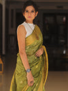Bhagalpur Cotton Silk Ghichha Work Hand-Dyed Shibori Pattern Saree-Green