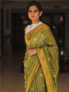 Bhagalpur Cotton Silk Ghichha Work Hand-Dyed Shibori Pattern Saree-Green
