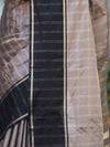 Banarasee Handloom Semi Silk Saree With Checks Pattern & Contrast Border-Grey & Black