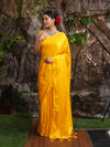 Banarasee Handloom Plain Mashru Silk Saree-Yellow