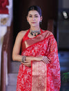 Banarasee Organza Mix Saree With Thread Embroidered Work & Zari Border-Red