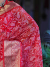 Banarasee Organza Mix Saree With Thread Embroidered Work & Zari Border-Red