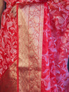 Banarasee Organza Mix Saree With Thread Embroidered Work & Zari Border-Red