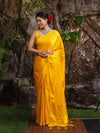 Banarasee Handloom Plain Mashru Silk Saree-Yellow