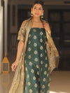 Banarasee Chanderi Zari Buti Salwar Kameez Fabric With Tissue Dupatta-Green