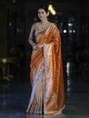 Banarasee Handloom Tissue Saree With Buti Design Zari Border & Lace-Rust
