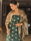 Banarasee Chanderi Zari Buti Salwar Kameez Fabric With Tissue Dupatta-Green