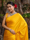 Banarasee Handloom Plain Mashru Silk Saree-Yellow