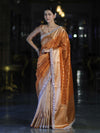 Banarasee Handloom Tissue Saree With Buti Design Zari Border & Lace-Rust