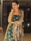 Banarasee Chanderi Zari Buti Salwar Kameez Fabric With Tissue Dupatta-Green