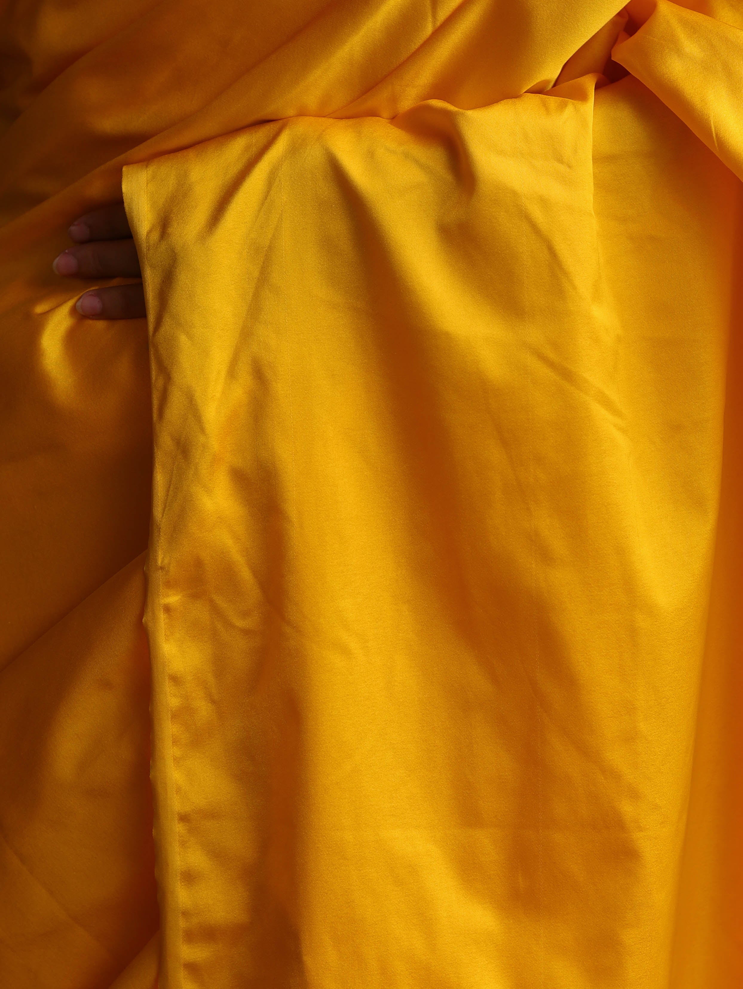 Banarasee Handloom Plain Mashru Silk Saree-Yellow