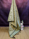 Banarasee Cotton Silk Dupatta With Zari Jaal Design-Light Green