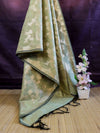 Banarasee Cotton Silk Dupatta With Zari Jaal Design-Light Green