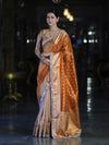 Banarasee Handloom Tissue Saree With Buti Design Zari Border & Lace-Rust