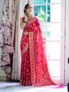 Banarasee Handloom Pure Chiffon Saree With Resham Work-Cherry Red