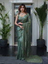 Banarasee Handwoven Semi Chiffon Saree With Buta Work-Olive Green