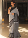 Handloom Mul Cotton Hand-Block Print Saree-Black & White