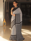 Handloom Mul Cotton Hand-Block Print Saree-Black & White