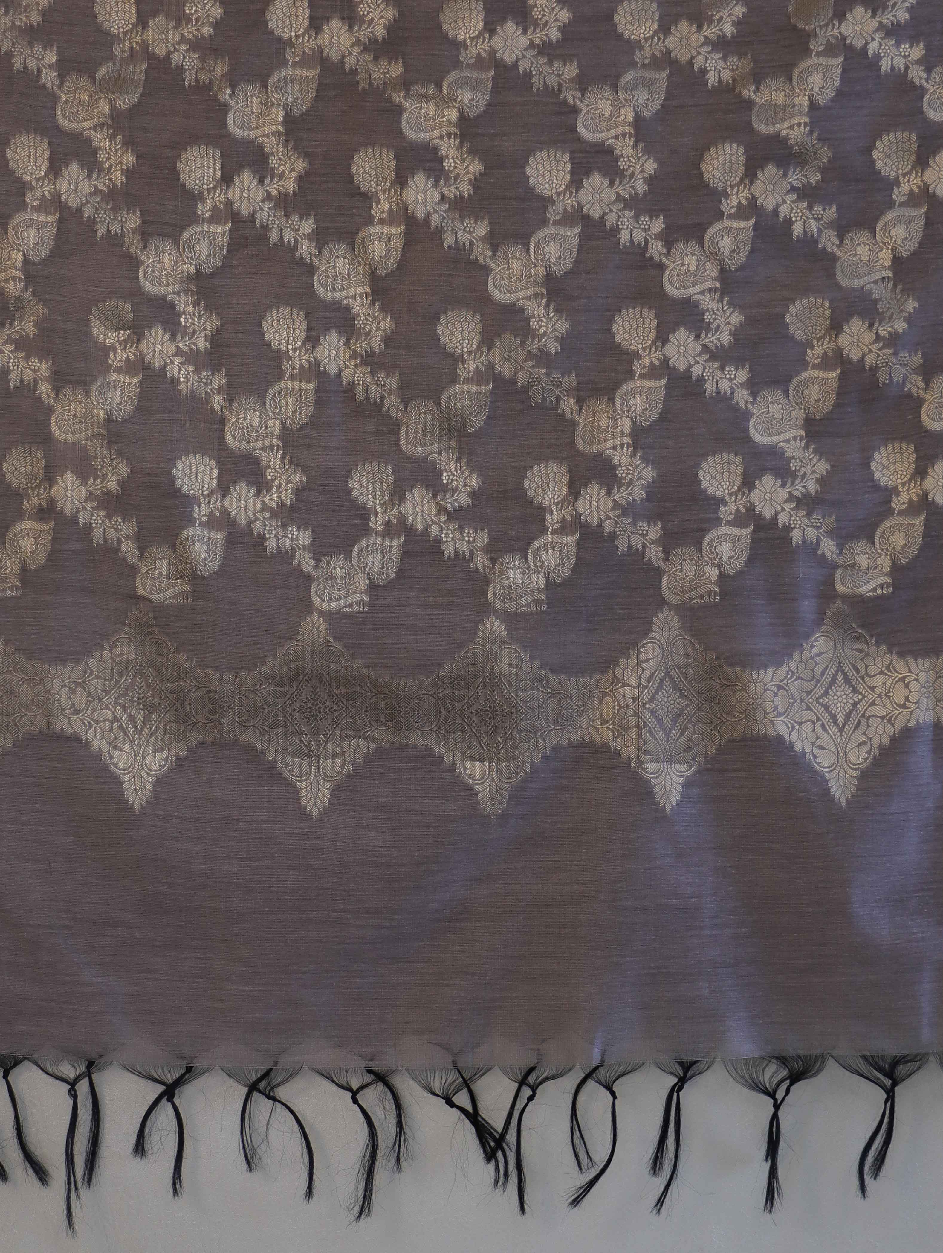 Banarasee Cotton Silk Dupatta With Zari Jaal Design-Grey