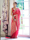 Banarasee Handloom Pure Chiffon Saree With Resham Work-Cherry Red