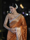 Banarasee Handloom Tissue Saree With Buti Design Zari Border & Lace-Rust