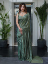 Banarasee Handwoven Semi Chiffon Saree With Buta Work-Olive Green