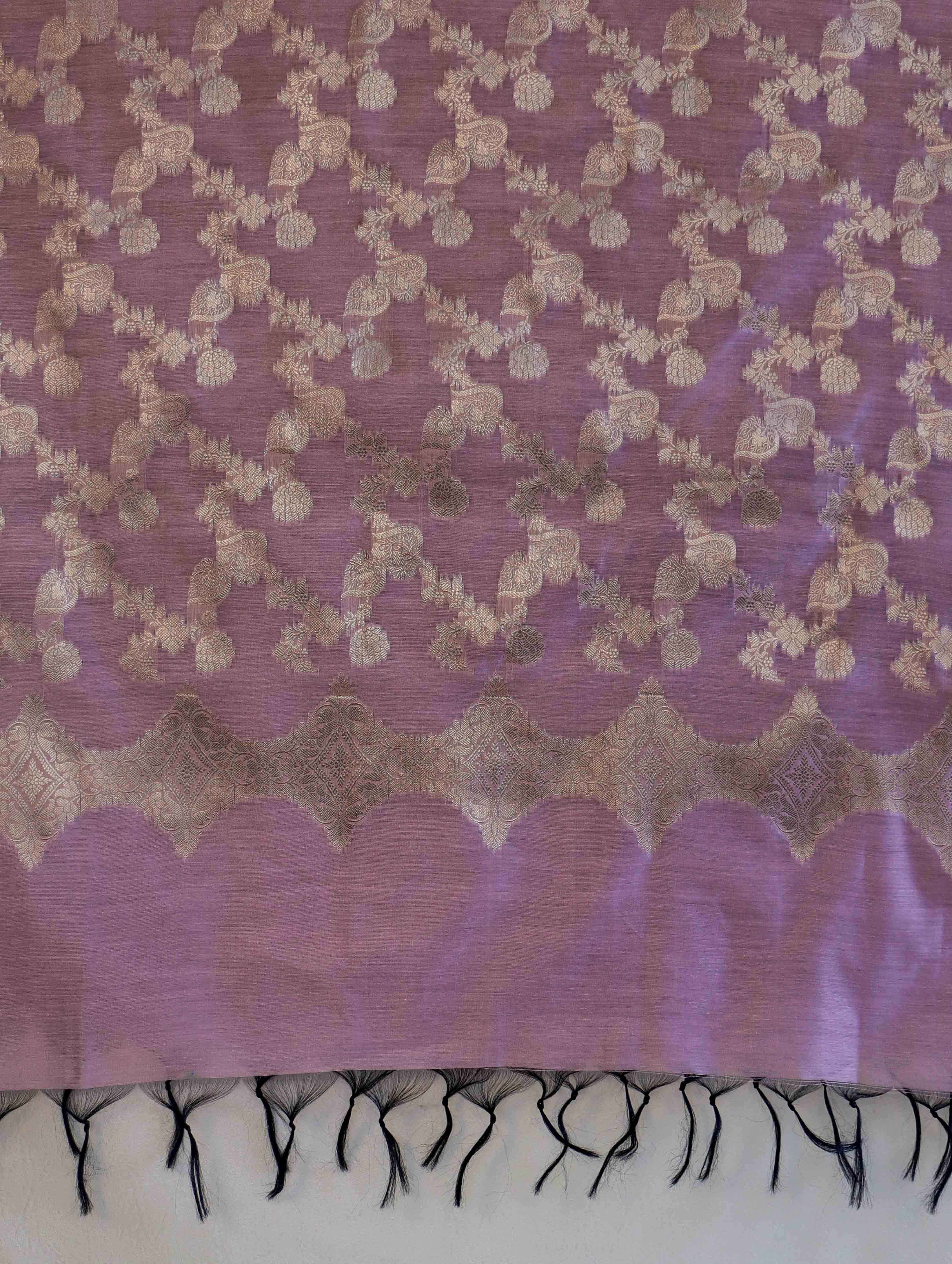 Banarasee Cotton Silk Dupatta With Zari Jaal Design-Light Pink