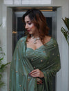 Banarasee Handwoven Semi Chiffon Saree With Buta Work-Olive Green