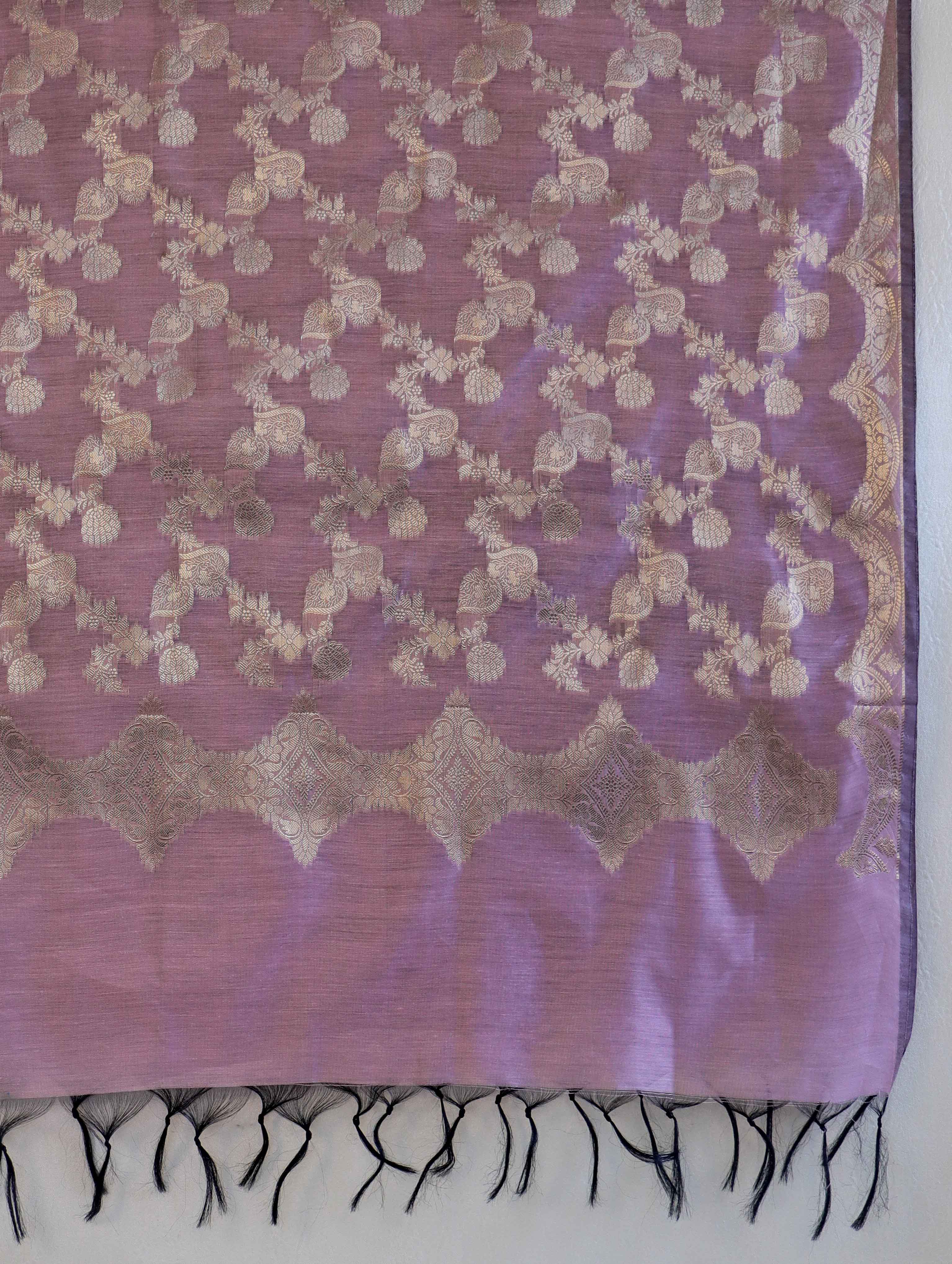 Banarasee Cotton Silk Dupatta With Zari Jaal Design-Light Pink
