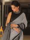 Handloom Mul Cotton Hand-Block Print Saree-Black & White
