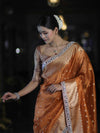 Banarasee Handloom Tissue Saree With Buti Design Zari Border & Lace-Rust