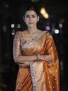 Banarasee Handloom Tissue Saree With Buti Design Zari Border & Lace-Rust