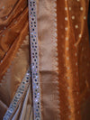Banarasee Handloom Tissue Saree With Buti Design Zari Border & Lace-Rust