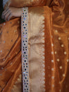 Banarasee Handloom Tissue Saree With Buti Design Zari Border & Lace-Rust