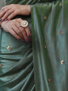 Banarasee Handwoven Semi Chiffon Saree With Buta Work-Olive Green