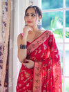 Banarasee Handloom Pure Chiffon Saree With Resham Work-Cherry Red