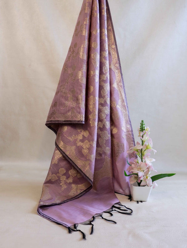 Banarasee Cotton Silk Dupatta With Zari Jaal Design-Light Pink