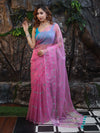 Banarasee Organza Mix Saree With Hand Embroidered Buta Work & Pallu-Light Pink