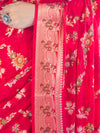 Banarasee Handloom Pure Chiffon Saree With Resham Work-Cherry Red
