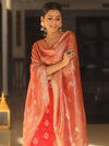 Banarasee Chanderi Zari Buti Salwar Kameez Fabric With Tissue Dupatta-Red