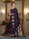 Banarasee Handloom Dual Tone Semi Silk Saree With Gold Zari Buta Design-Purple
