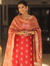 Banarasee Chanderi Zari Buti Salwar Kameez Fabric With Tissue Dupatta-Red