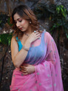 Banarasee Organza Mix Saree With Hand Embroidered Buta Work & Pallu-Light Pink