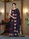 Banarasee Handloom Dual Tone Semi Silk Saree With Gold Zari Buta Design-Purple