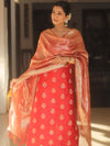 Banarasee Chanderi Zari Buti Salwar Kameez Fabric With Tissue Dupatta-Red