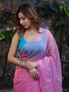 Banarasee Organza Mix Saree With Hand Embroidered Buta Work & Pallu-Light Pink