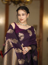 Banarasee Handloom Dual Tone Semi Silk Saree With Gold Zari Buta Design-Purple